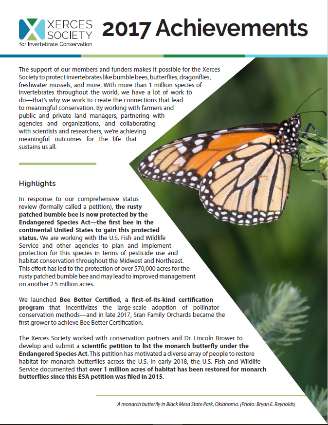 Xerces Society 2017 Annual Report cover image