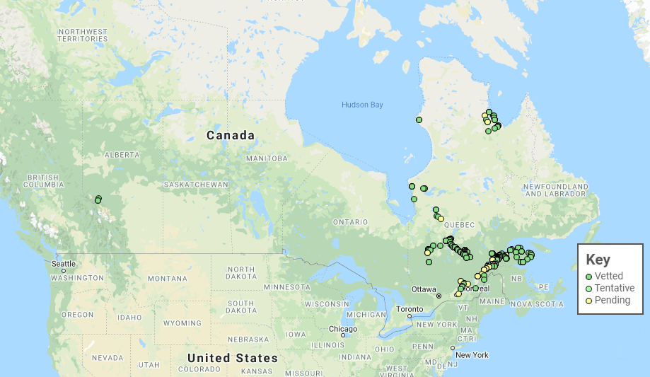 "data points, North America, Bumble Bee Watch, bumble bees, community science"