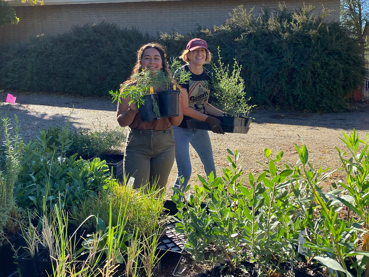 People holding nursery plants