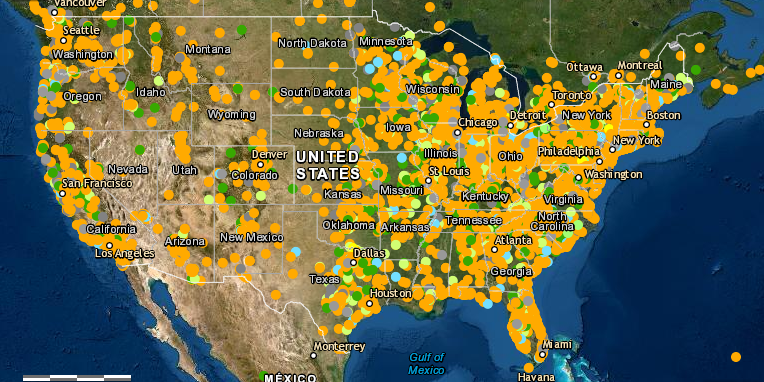 A map of the Uniter States with many many dots all over it representing people who have signed the pledge