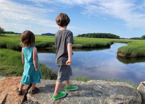 Children overlook a marsh in Ipswich, MA. (c. Rosemary Malfi)