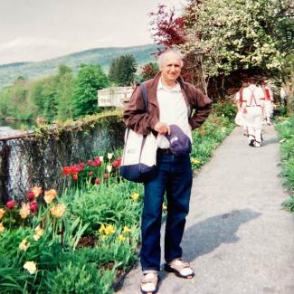 Ralph Masturzo near tulip garden