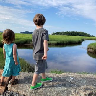 Children overlook a marsh in Ipswich, MA. (c. Rosemary Malfi)